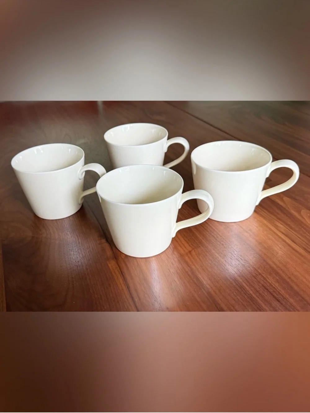 Crate & Barrel Set of 4 White Ceramic Coffee Mugs 12 oz Modern Cream Ivory